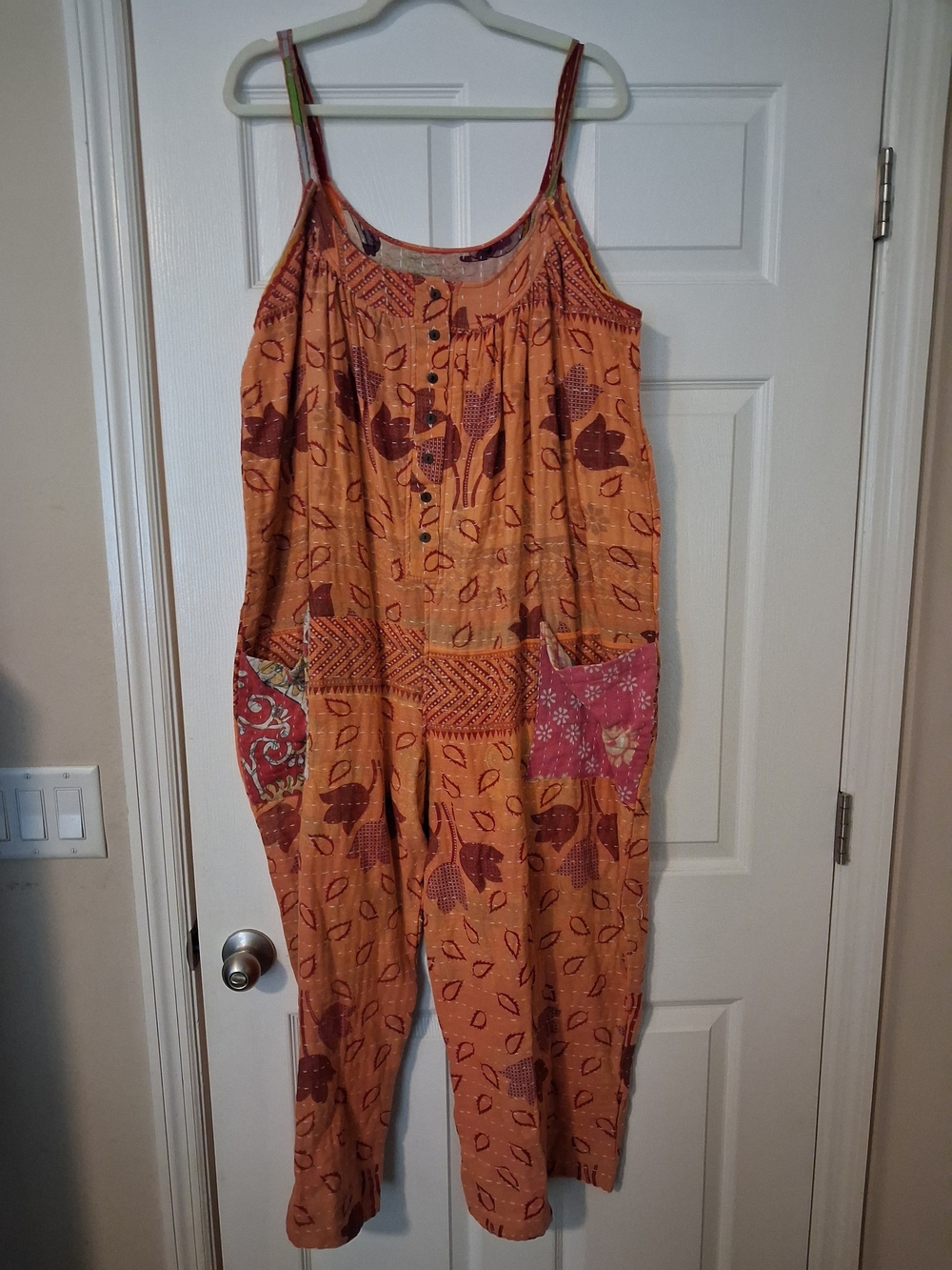Bohemian Spaghetti-Strap Jumpsuit in Rust Orange